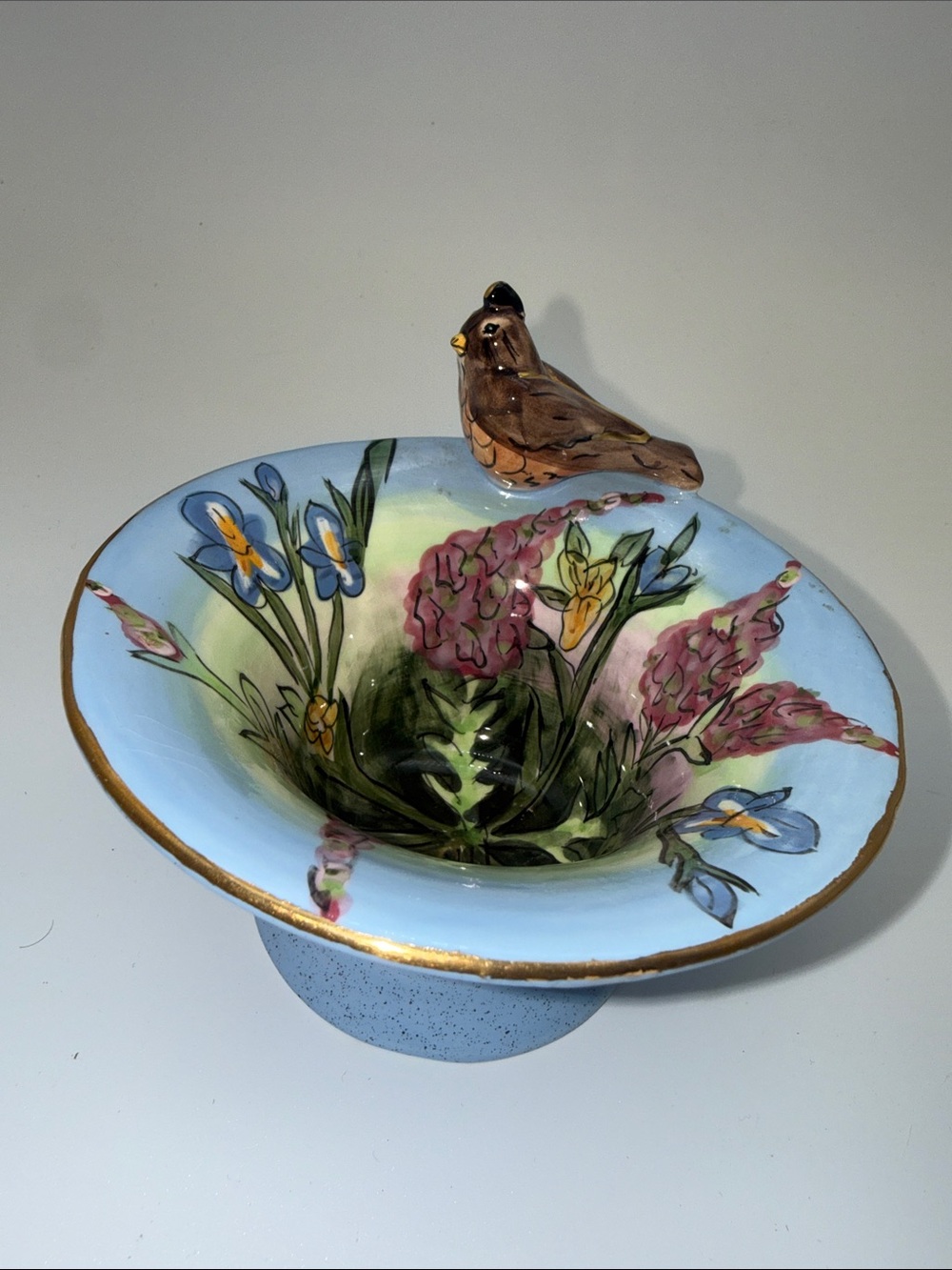 Heather Goldminc Blue Sky Clayworks 2002 Bird Footed Bowl Floral Ceramic